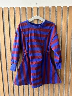 Hanna Andersson Striped Blue and Burgundy Knit Dress
